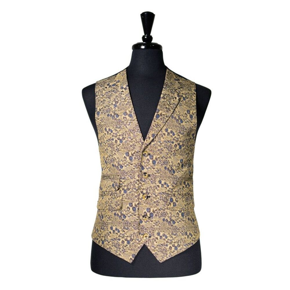Men's Gold Floral Pattern Waistcoat Vest
